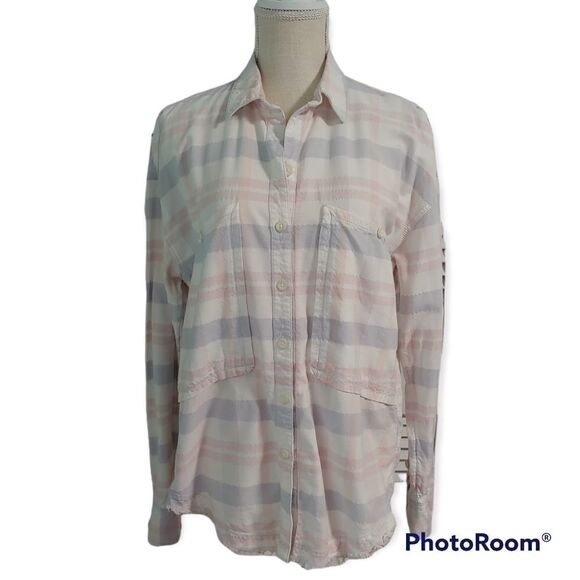 Free People Loveland pink white pastel plaid western button down wtop - Picture 6 of 6